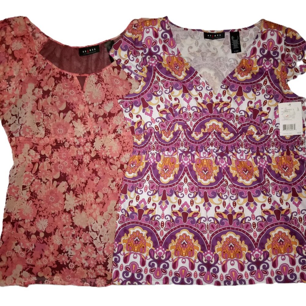 Axcess  Liz Claiborne Tops sz L  2 Piece Lot  Short sleeve  NWT  Floral  Paisley
